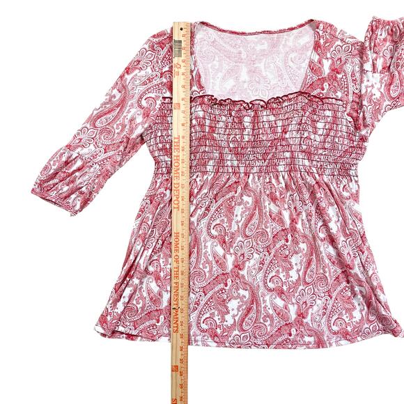 Vintage Babydoll Top Blouse Smocked Half Sleeve Paisley Womens Large Boho Y2K - Picture 6 of 7